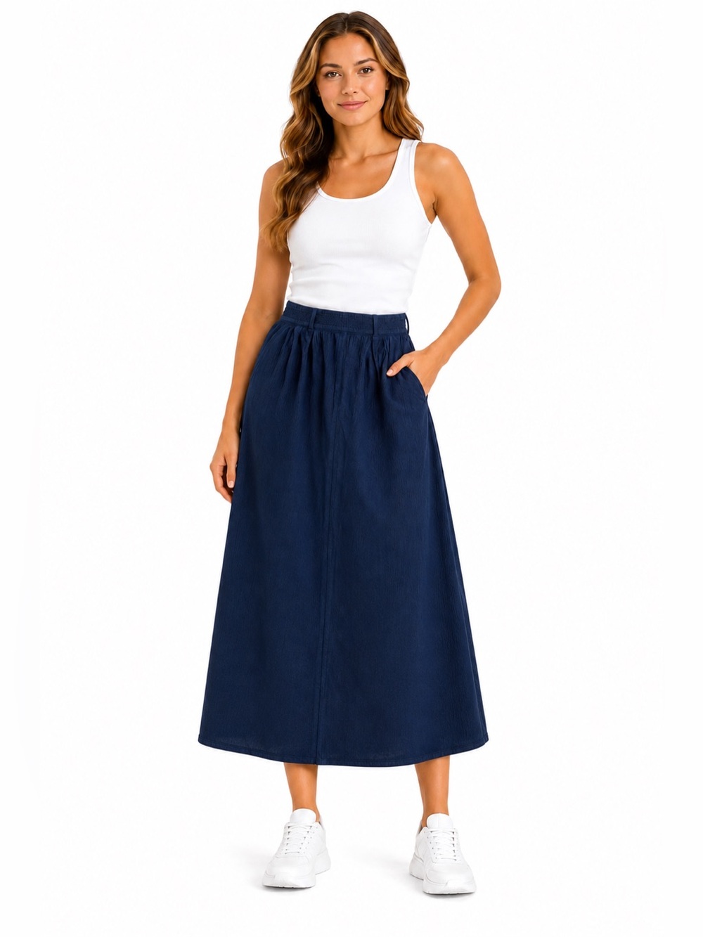 HALARA Navy A-Line Maxi Skirt